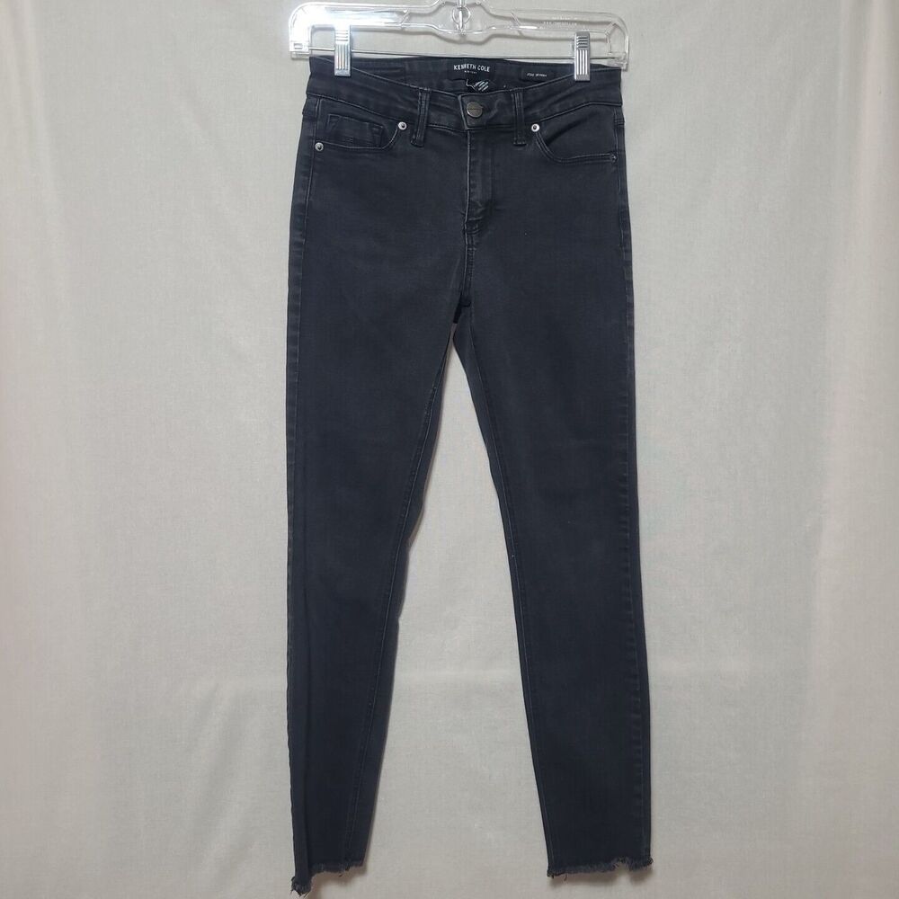 Kenneth Cole Womens Size 2 Jess Skinny Jeans Black Comfy Raw Hem Stretch